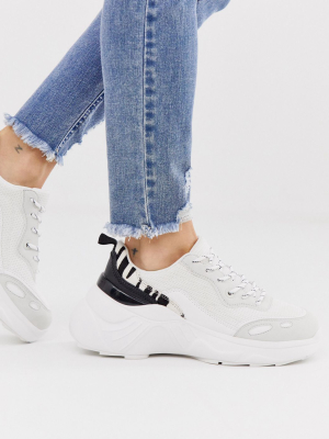 Pull&bear Zebra Detail Chunky Sneakers In White