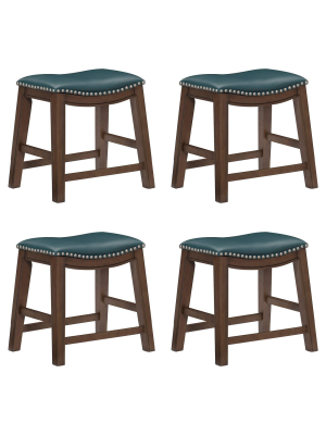 Homelegance 18" Dining Height Wooden Saddle Seat Barstool, Green Brown (4 Pack)