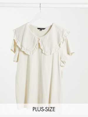 Vero Moda Curve T-shirt With Oversized Collar In Cream