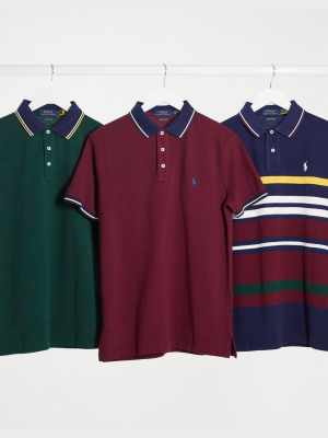 Polo Ralph Lauren Regular Fit Polo Shirt In Burgundy With Tipped Collar