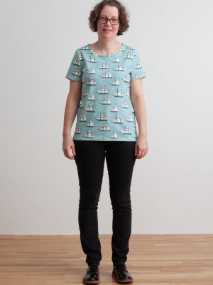 Women's Bristol Tee - Vintage Sailboats Ocean Blue & Teal