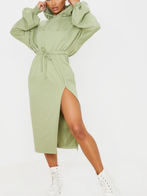 Sage Green Sweat Hoodie Split Midi Dress