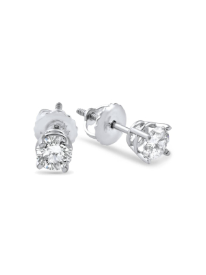 Pompeii3 1/2ct Screw Back Round Diamond Studs 14k White Gold (ij/i2-3)