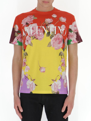 Valentino Flying Flowers Print Crew-neck T-shirt