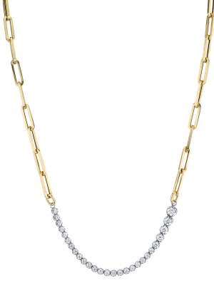 Ascending Diamonds Tennis Necklace On Rectangular Chain