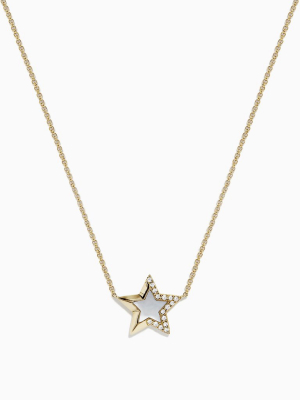 Effy Novelty 14k Gold Mother Of Pearl And Diamond Star Necklace, 0.06 Tcw