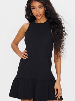 Black Textured Frill Hem Racer Shift Dress