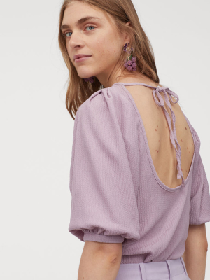 Crinkled Puff-sleeved Blouse