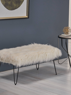 Binniker Faux Fur Bench White - Christopher Knight Home