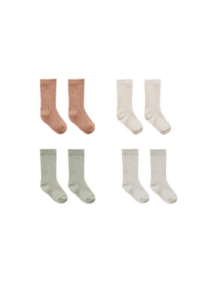 Quincy Mae Baby Socks 4 Pack - Terracotta, Sage, Natural, And Ash