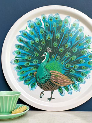 Peacock Round Tray In White By Jamida