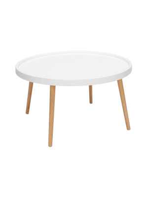 Mid-century Modern Plastic Coffee Table With Solid Wood Legs White - Ofm