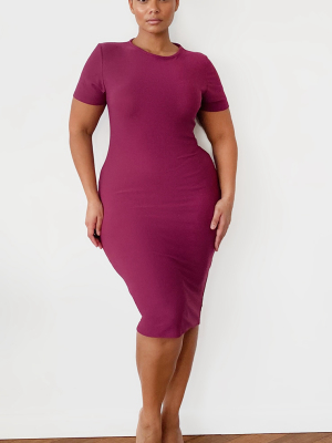 Plus Burgundy Cap Sleeve Midi Dress