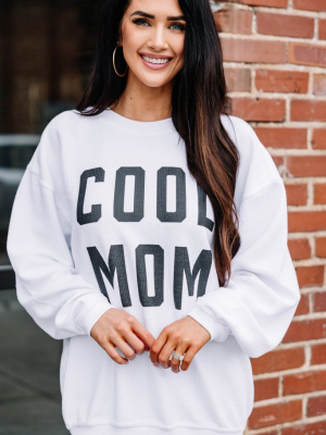 Cool Mom White Corded Graphic Sweatshirt