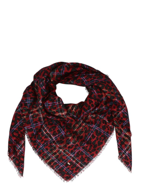 Saint Laurent Leopard Print Checked Scarf