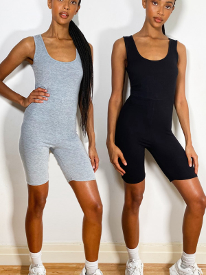 Black & Grey 2 Pack Basic Scoop Neck Unitards