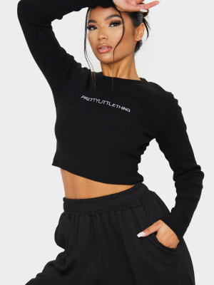 Prettylittlething Black Ribbed Crop Sweater