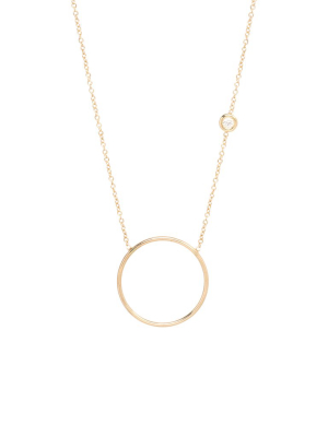 14k Medium Circle Necklace With Floating Diamond