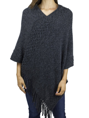 Adrienne Vittadini Solid Textured Poncho With Fringe