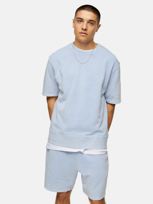 Light Blue Wash Sweatshirt And Shorts Co-ord