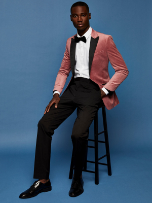 Pink Velvet Single Breasted Skinny Fit Suit Blazer With Peak Lapels