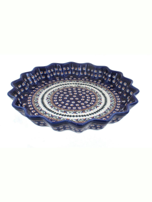 Blue Rose Polish Pottery Daisy Fluted Quiche Dish