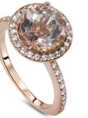 Pompeii3 2ct Morganite & Diamond Halo Vintage Antique Engagement Ring 14k Rose Gold