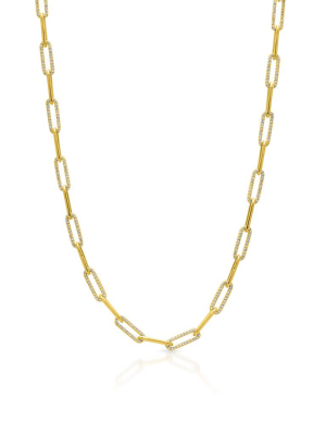 14kt Yellow Gold Diamond Paper Clip Link Necklace