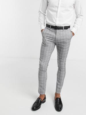 New Look Check Skinny Suit Pants In Gray