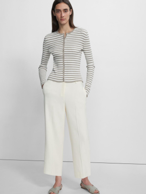 Ribbed Cardigan In Striped Stretch Cotton