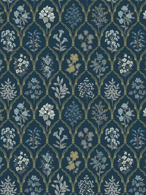 Hawthorne Wallpaper In Navy And Gold From The Rifle Paper Co. Collection By York Wallcoverings