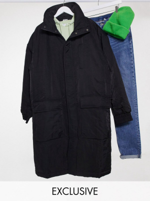Reclaimed Vintage Inspired Unisex Long Puffer Jacket In Black