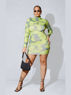 Prettylittlething Plus Green Tie Dye Ribbed...