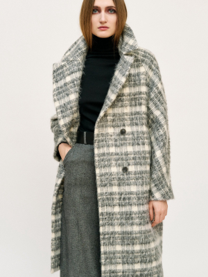 Plaid Mohair-wool Cocoon Coat