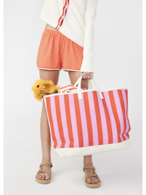 The All Over Striped Tote - Pink/poppy