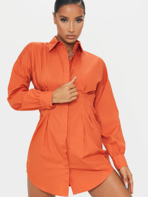 Rust Fitted Waist Shirt Dress