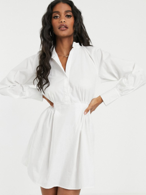 Missguided Poplin Shirt Dress With Elasticated Waist In White