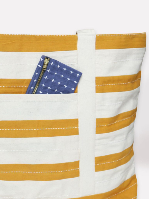 Stripe Canvas Tote Bag - Mustard