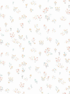 Watercolor Floral Bouquet Wallpaper In Peach And Aqua From The A Perfect World Collection By York Wallcoverings