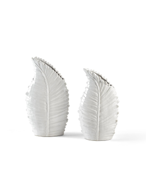 Palm Beach White Palm Leaf Vases, Set Of 2