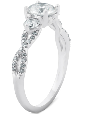 Pompeii3 1 1/2ct Three Stone Diamond & Moissanite Infinity Engagement Ring 14k White Gold