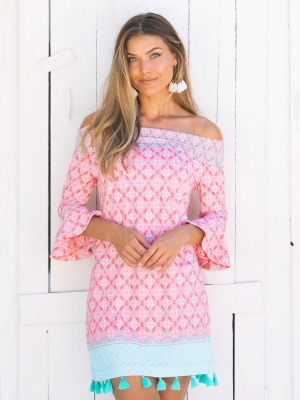 Coral Tides Off The Shoulder Dress