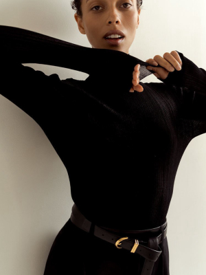 Narano Ribbed Jersey Turtleneck Top