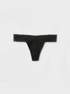 Women's Ribbed Cotton Thong With Lace - Auden™