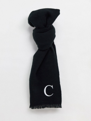 Asos Design Personalized Scarf With Initial C In Black