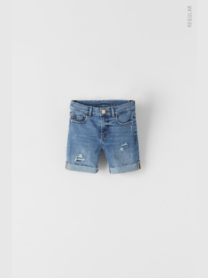 Regular Fit Washed Denim Shorts