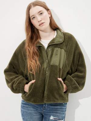 Ae Fuzzy Sherpa Snap Front Jacket