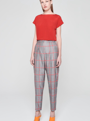 Wool Check Ankle Pants