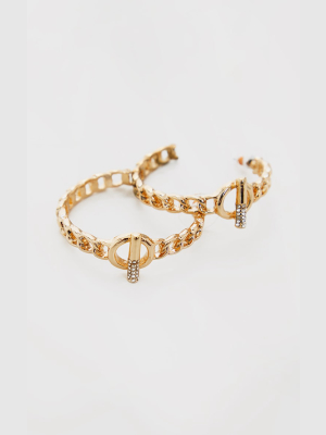 Gold Small Chain And T Bar Hoop Earrings