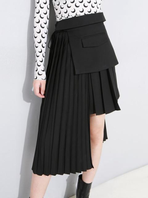 Nagi Pleated Asymmetrical Skirt - Black